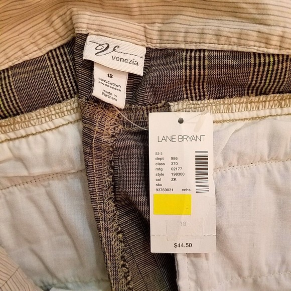 Venezia Lane Bryant Capri Pants 18 Plaid Checkered Beige Gray Black 40x20 - Picture 3 of 3